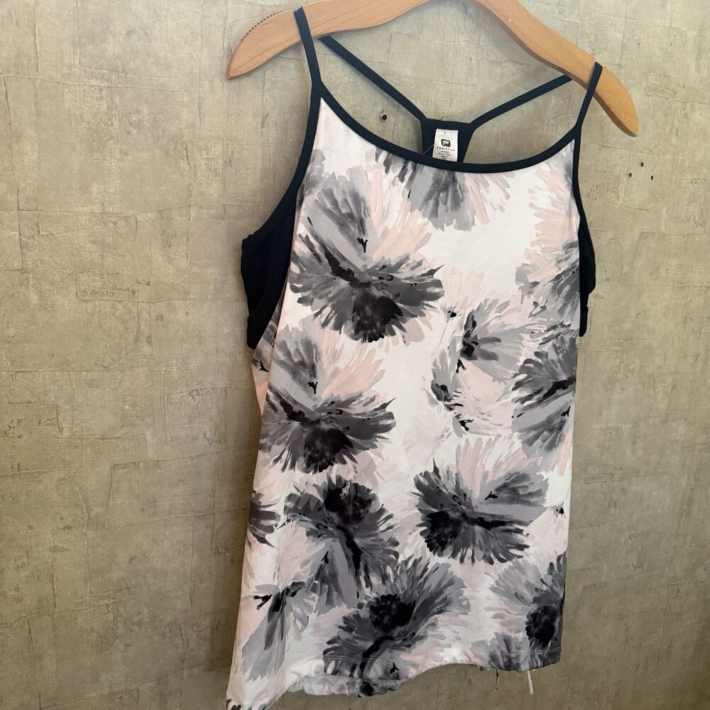 Fabletics Xxl Norwalk Tank Bra Black Pink floral  splat sleeveless $60 tags B4